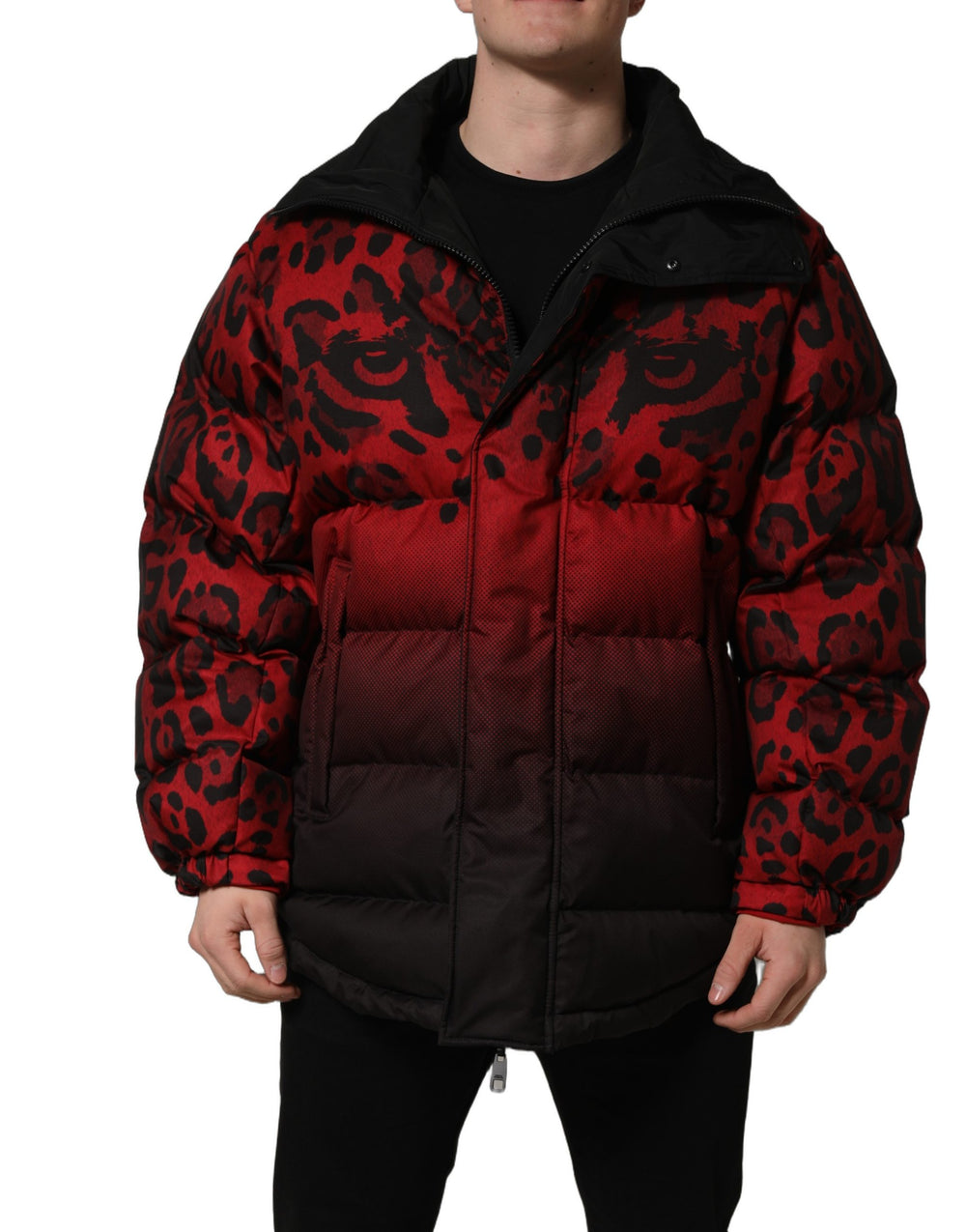 Dolce & Gabbana Reversible Animal Print Puffer Jacket in Red and Black