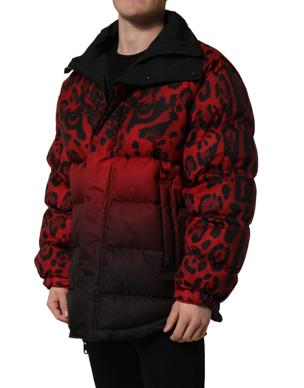 Dolce & Gabbana Reversible Animal Print Puffer Jacket in Red and Black