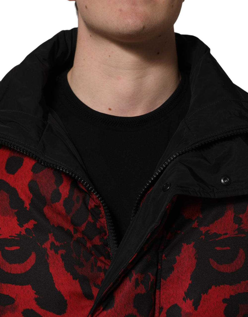 Dolce & Gabbana Reversible Animal Print Puffer Jacket in Red and Black
