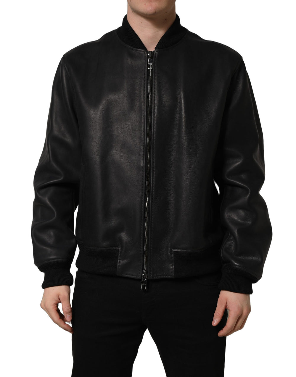 Dolce & Gabbana Calf Leather Biker Jacket in Black