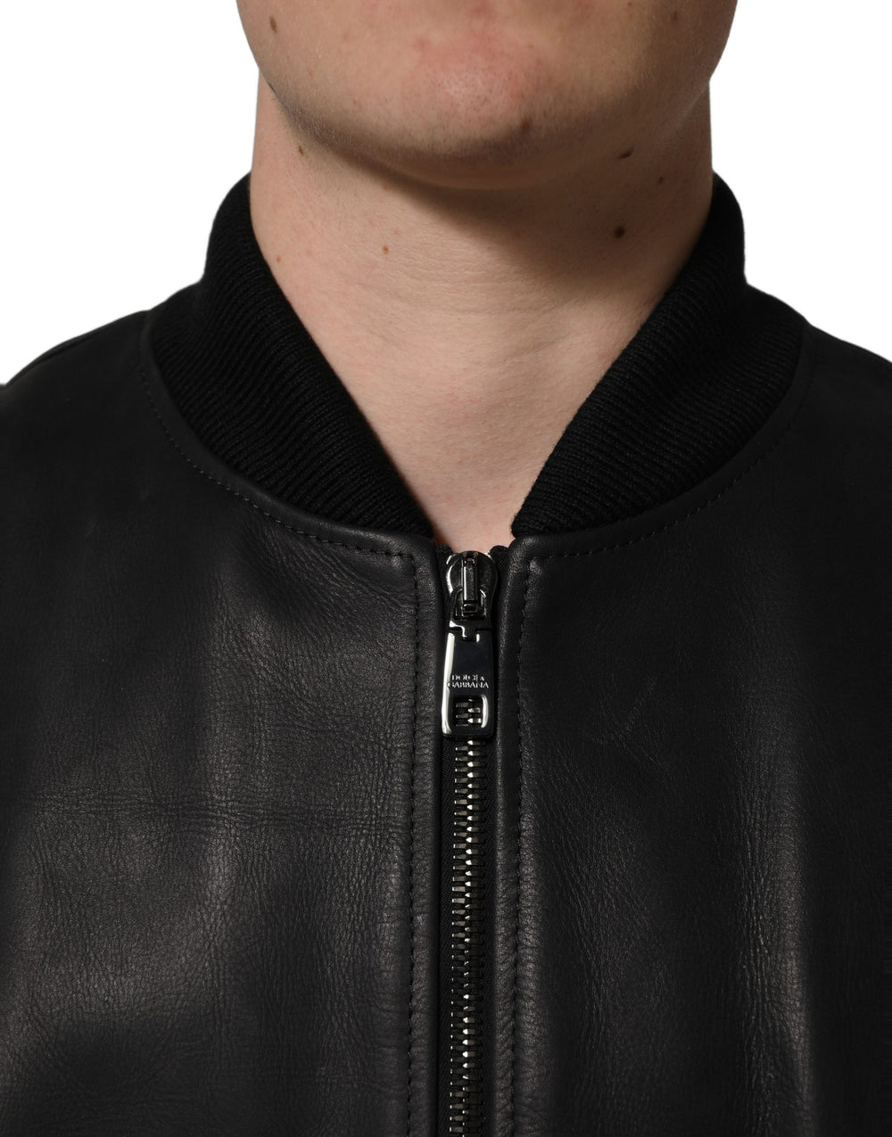Dolce & Gabbana Calf Leather Biker Jacket in Black