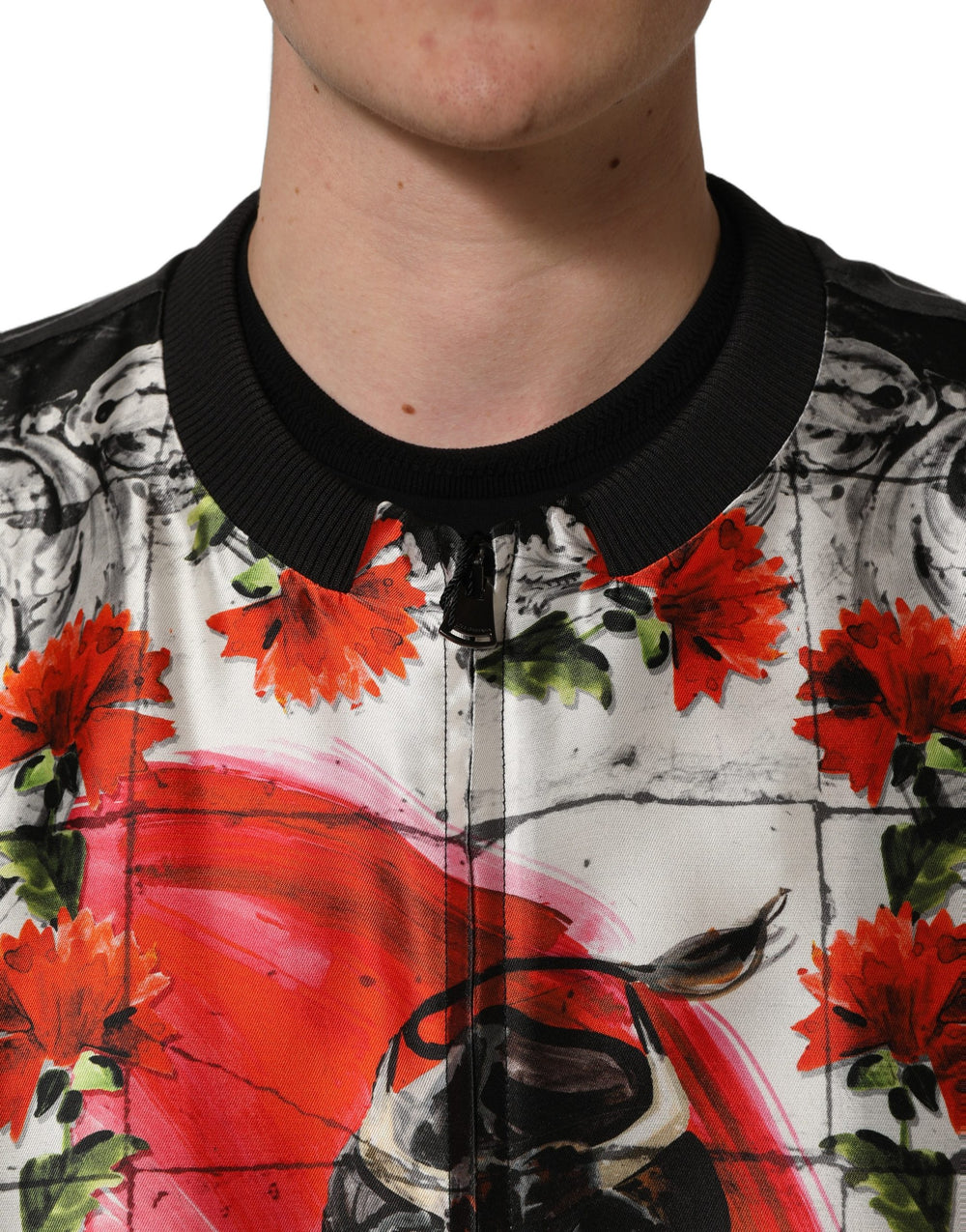 Dolce & Gabbana 100% Silk Majolica Bull Print Bomber Jacket in Multicolor