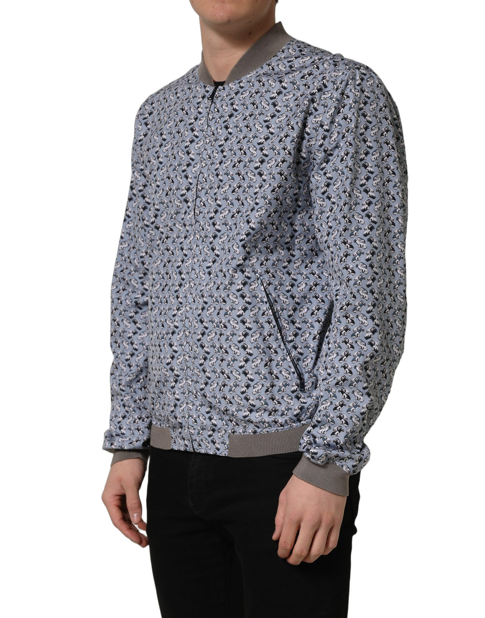 Dolce & Gabbana Cotton Car Print Bomber Jacket in Light Blue