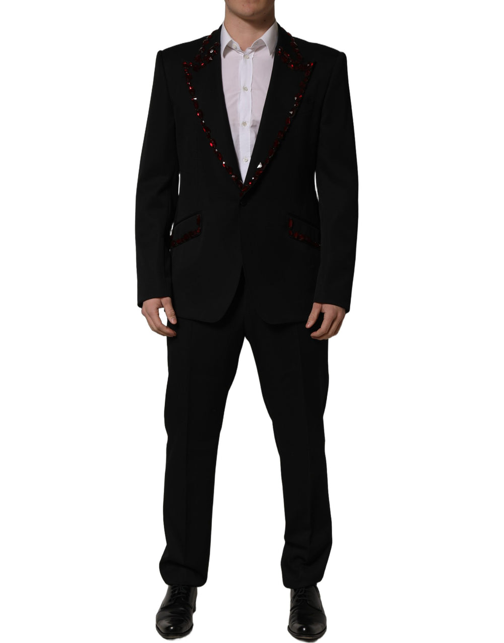 Dolce & Gabbana Crystal-Embellished Wool-Silk Two-Piece Suit in Black