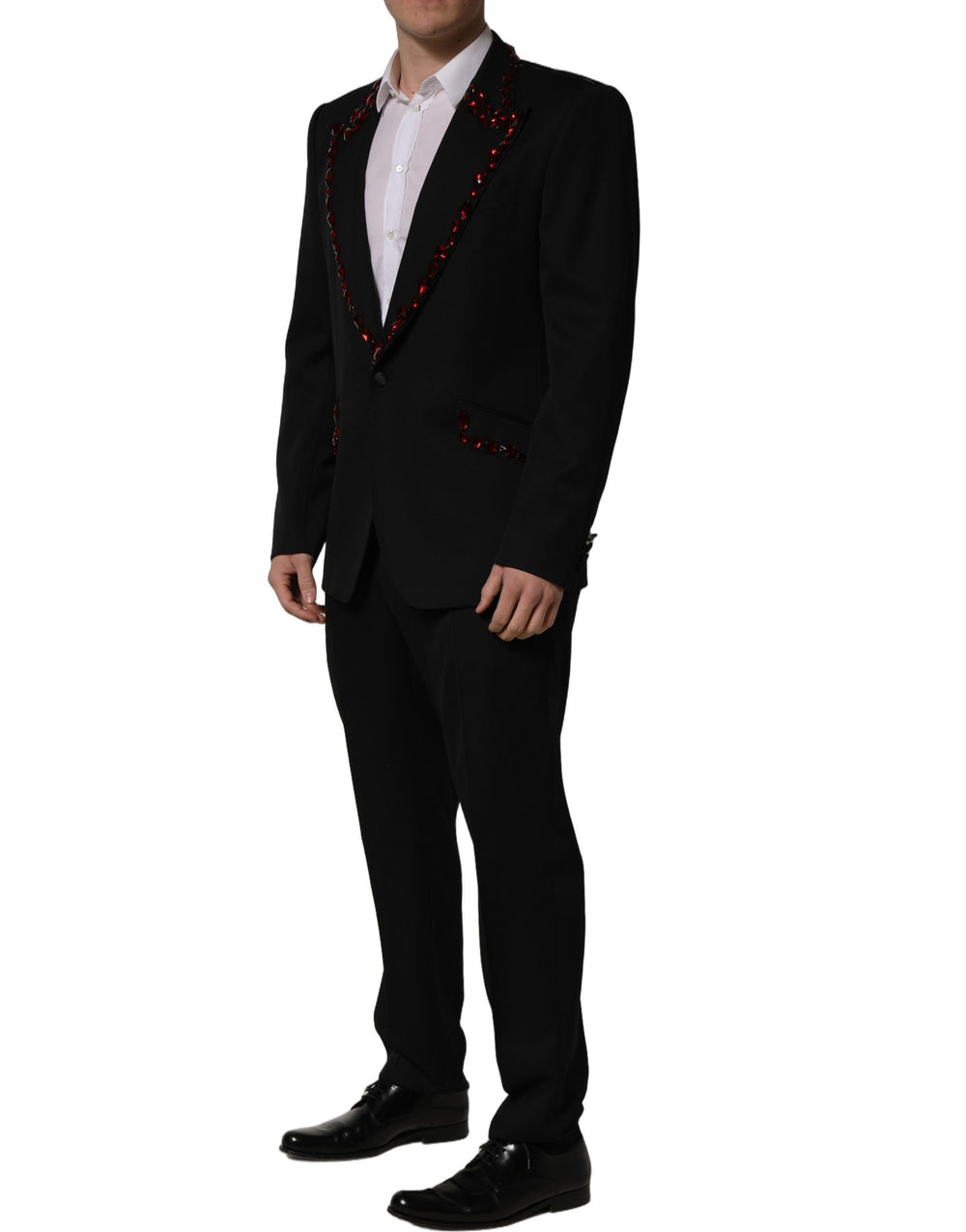 Dolce & Gabbana Crystal-Embellished Wool-Silk Two-Piece Suit in Black