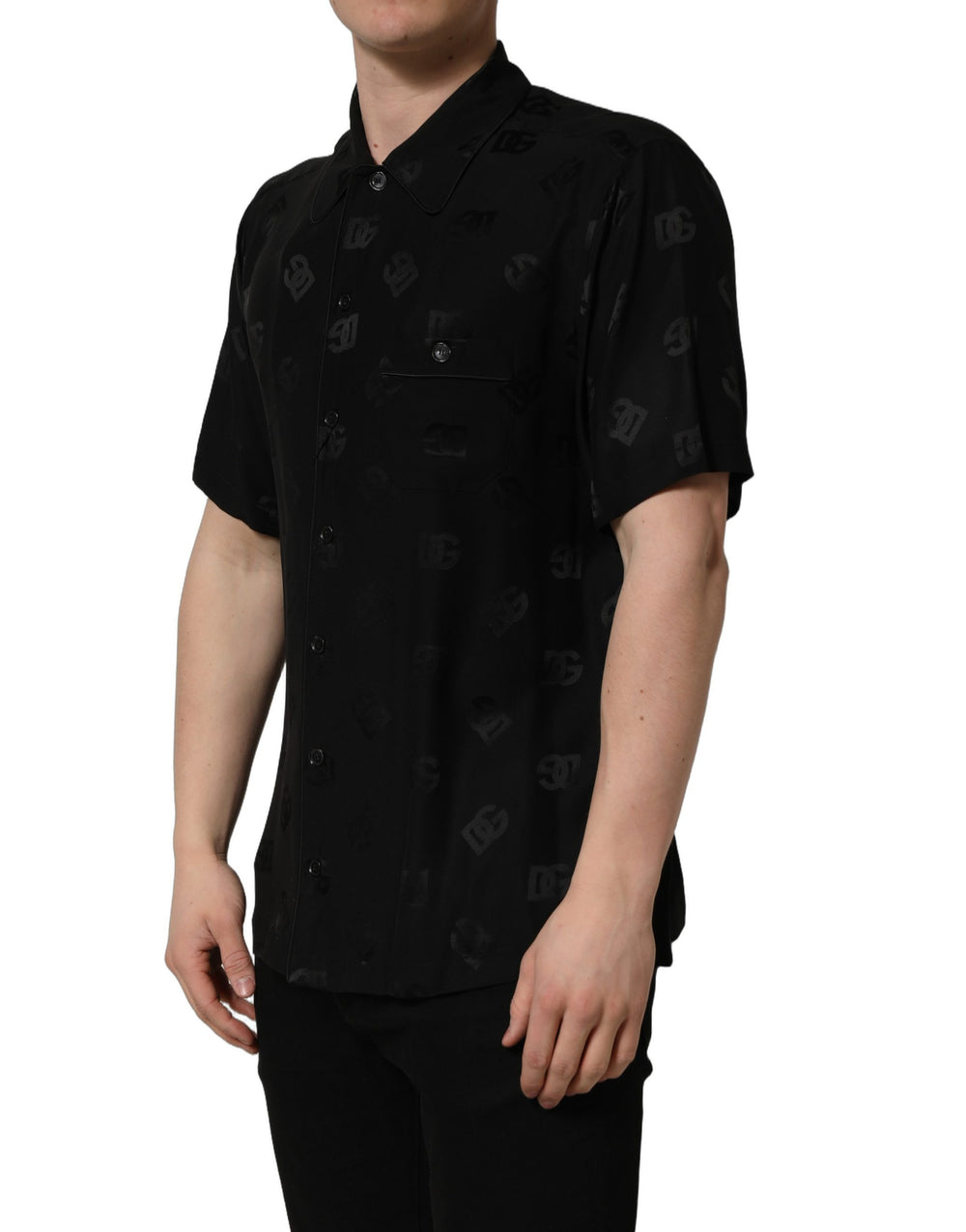 Dolce & Gabbana 100% Silk Short-Sleeve Shirt in Black