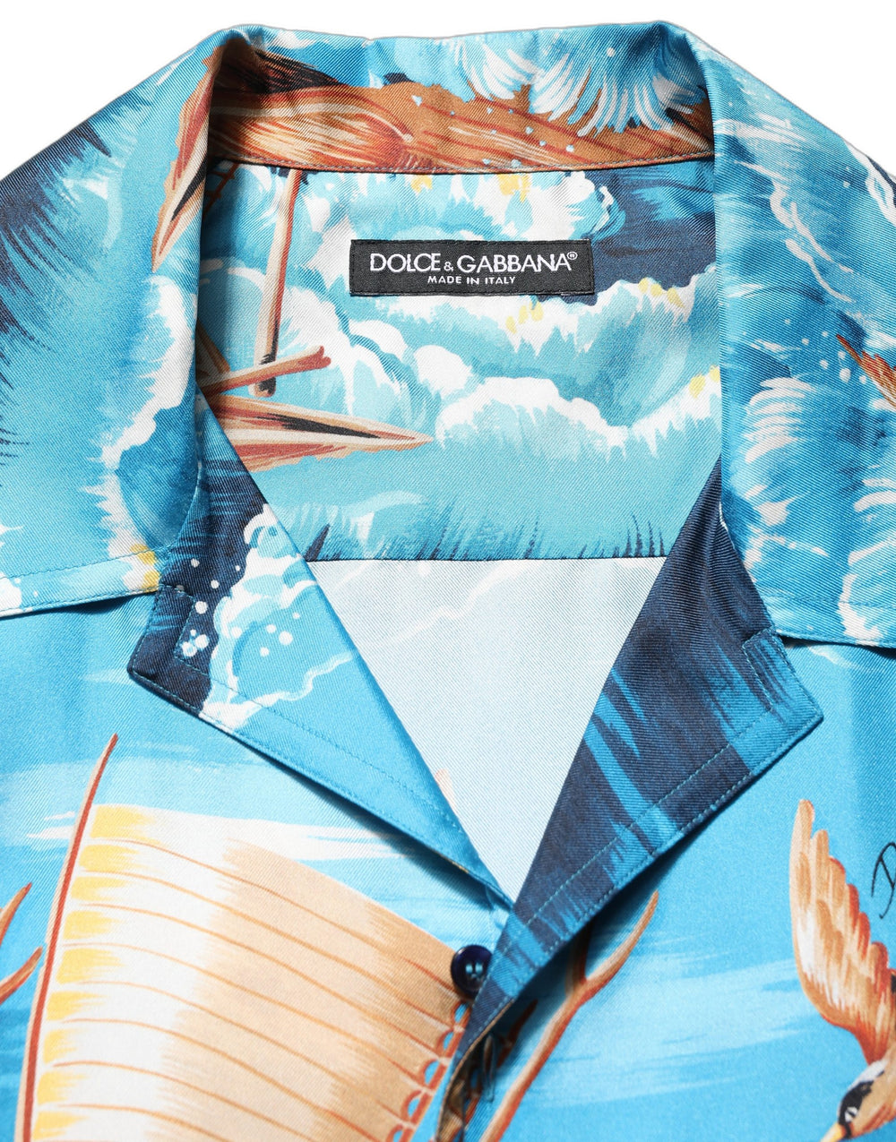 Dolce & Gabbana 100% Silk Hawaiian Graphic Print Shirt in Blue