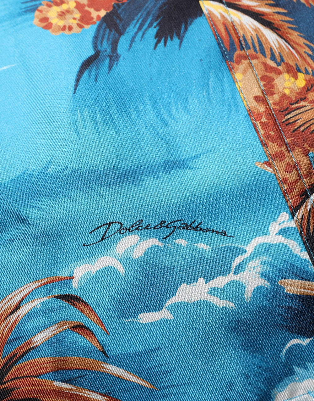 Dolce & Gabbana 100% Silk Hawaiian Graphic Print Shirt in Blue