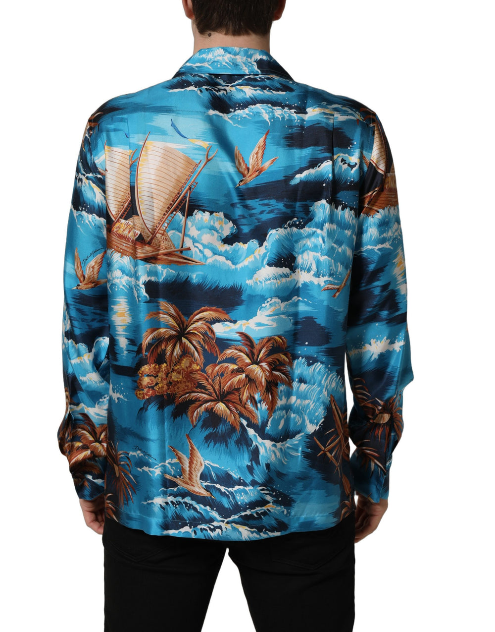 Dolce & Gabbana 100% Silk Hawaiian Graphic Print Shirt in Blue