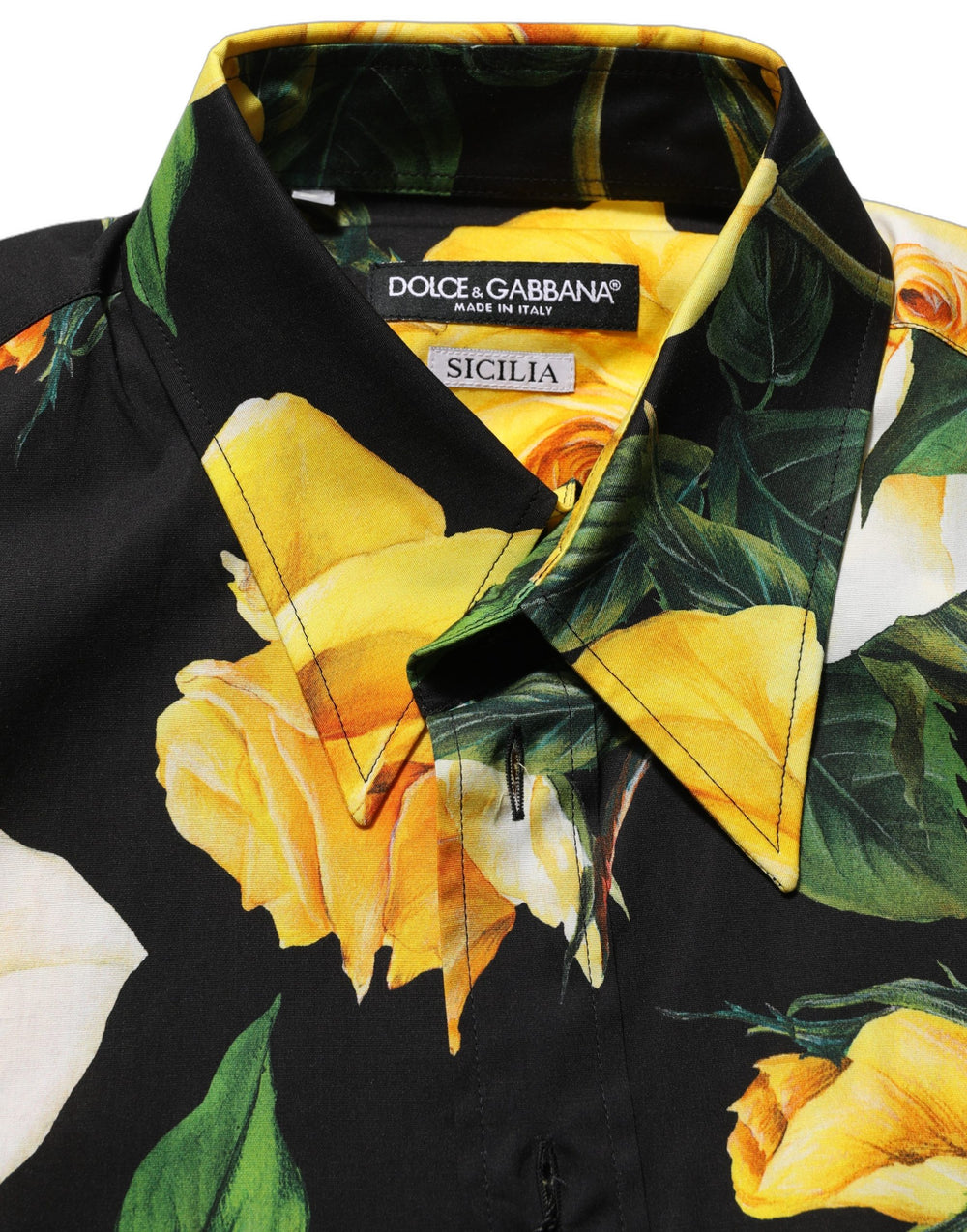 Dolce & Gabbana Floral Stretch Cotton Dress Shirt in Black