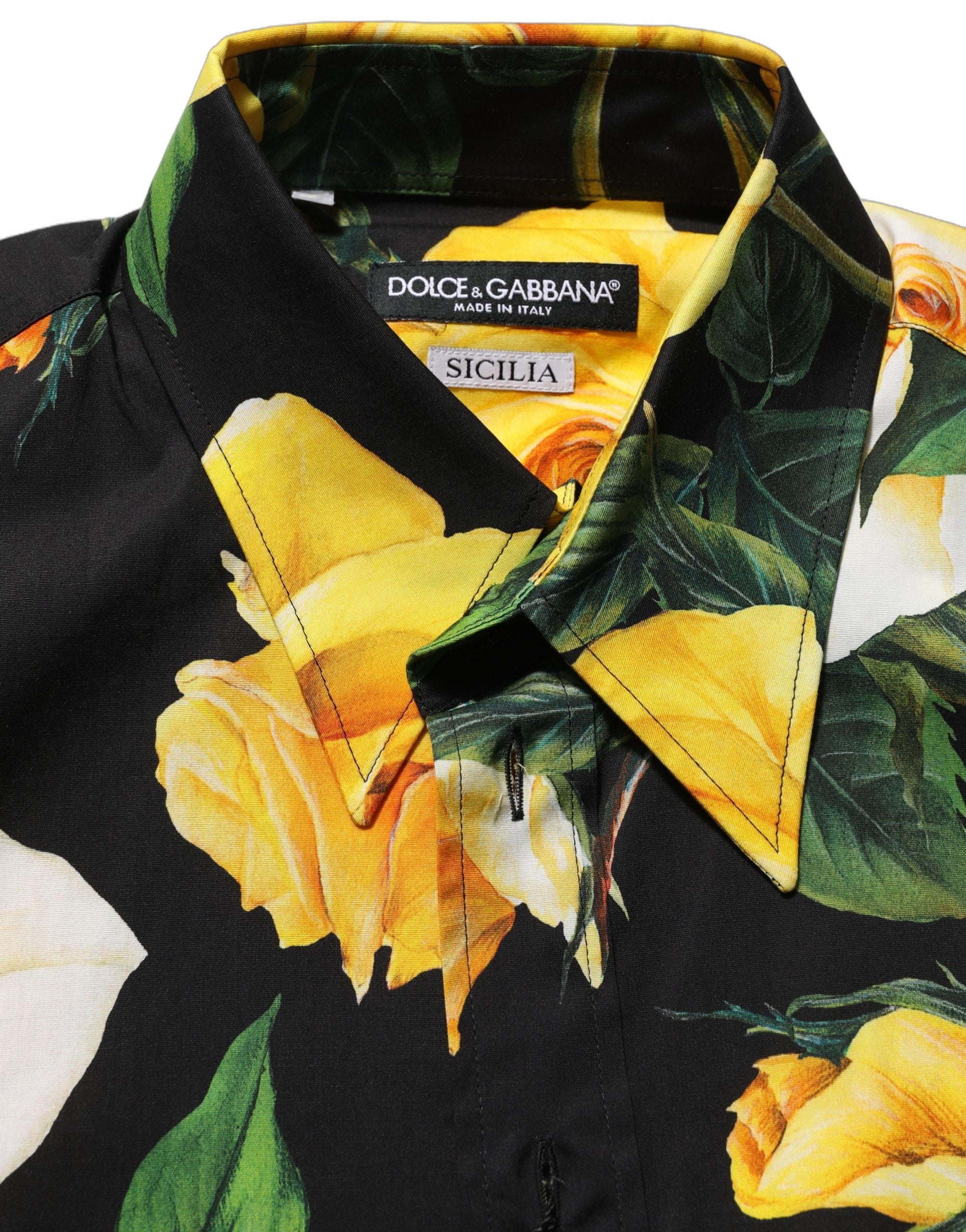 Dolce & Gabbana Βαμβακερό Πουκάμισο με Floral Μοτίβο σε Μαύρο