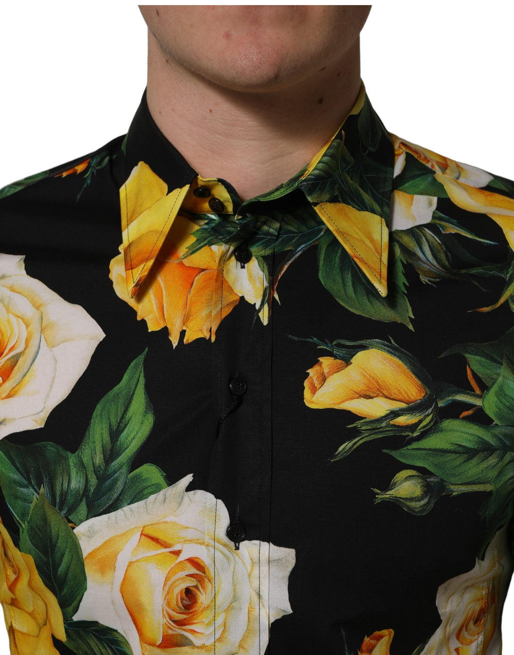 Dolce & Gabbana Floral Stretch Cotton Dress Shirt in Black