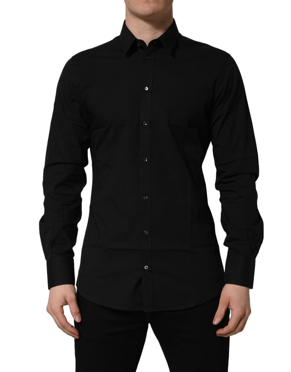 Dolce & Gabbana Cotton Stretch GOLD Fit Dress Shirt in Black