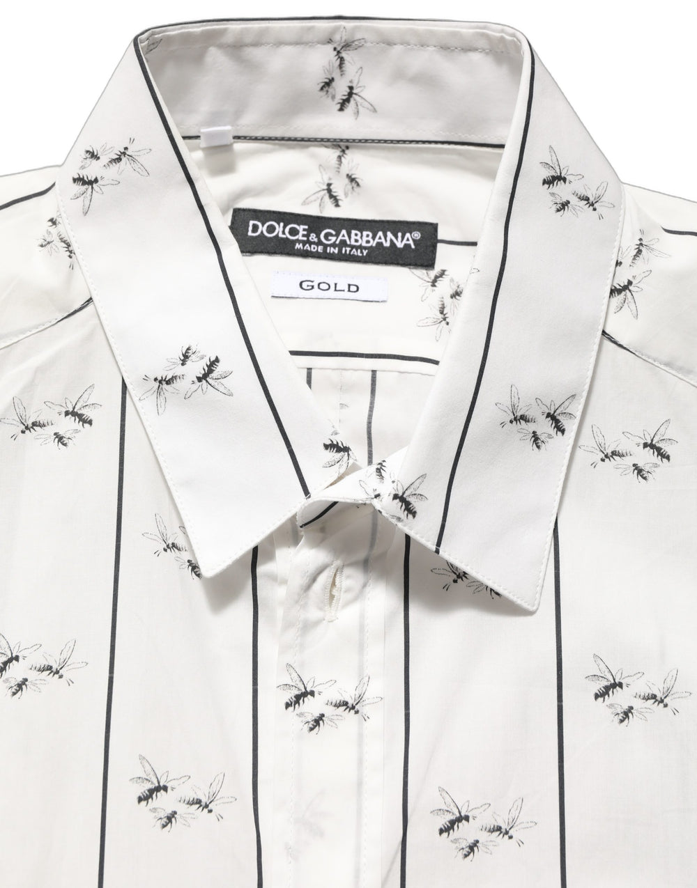 White Bee Print Cotton GOLD Fit Dress Shirt mens luxury fashion - Mens Edit