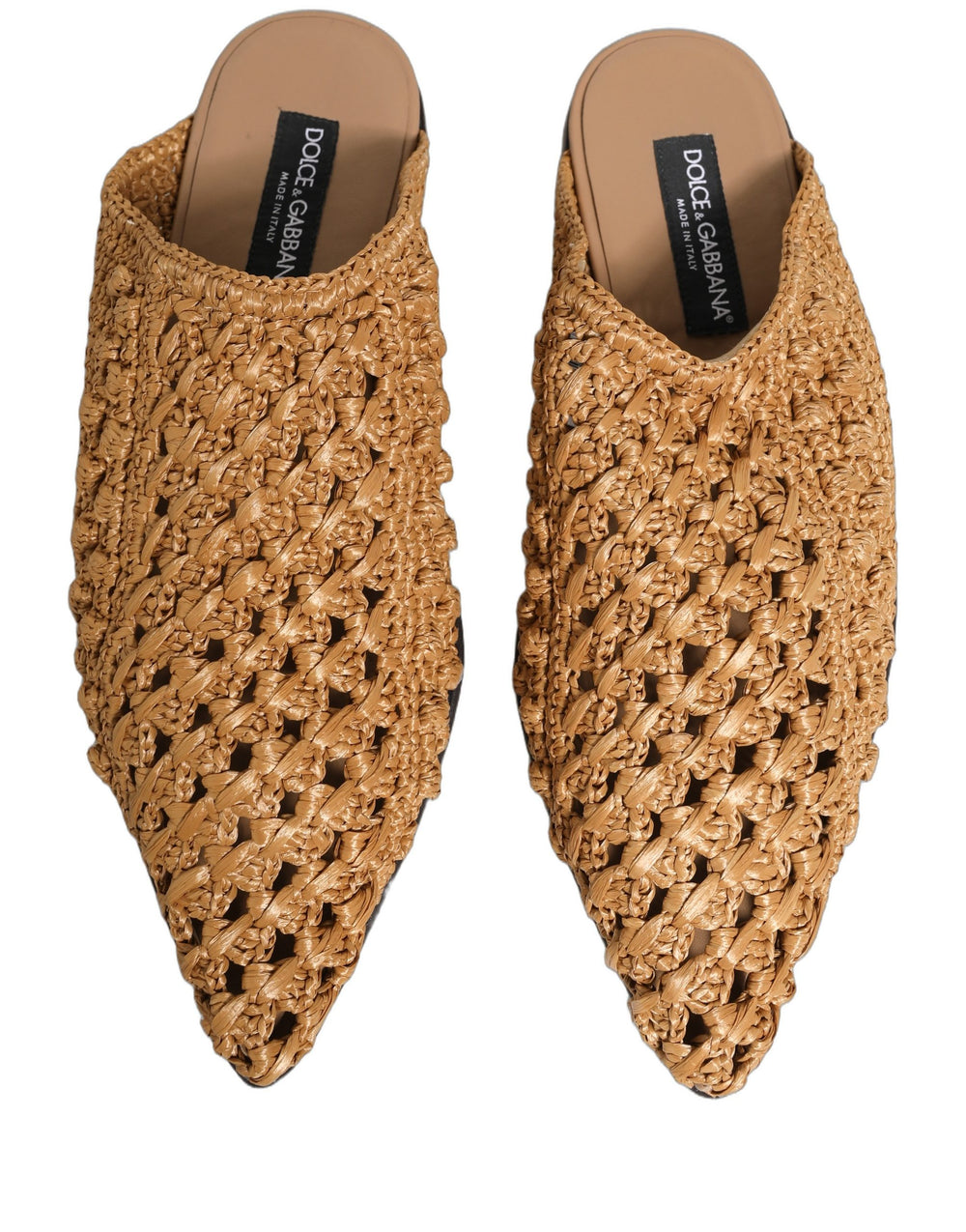 Dolce & Gabbana Woven Straw Slides in Beige