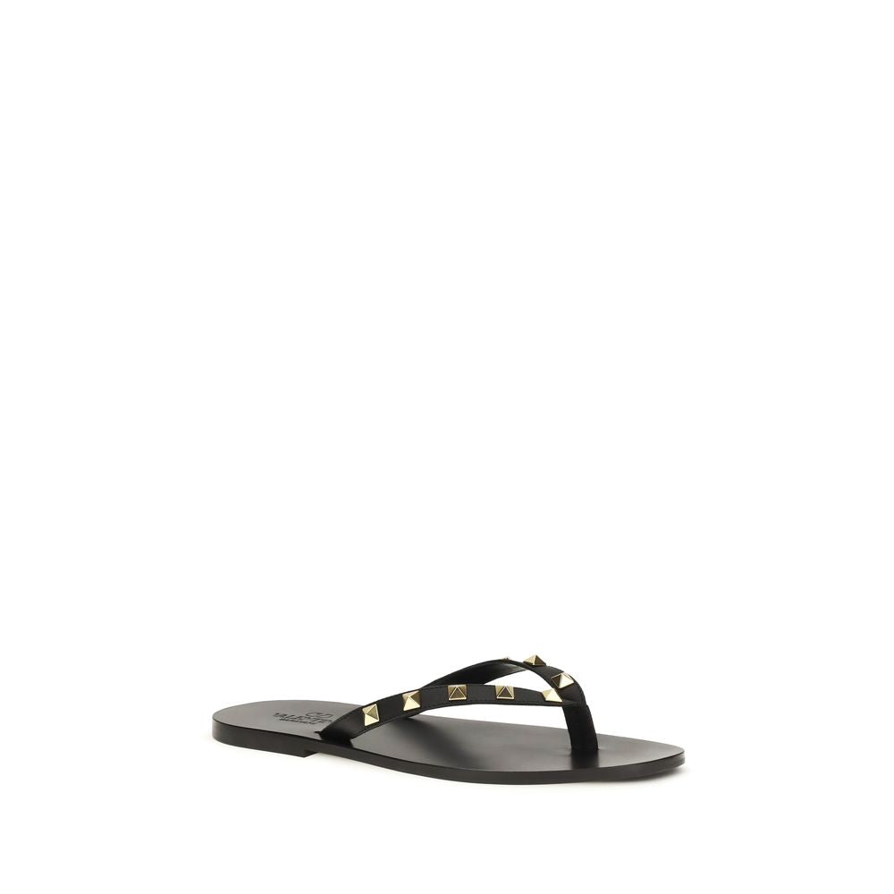 Valentino Garavani 100% Calf Leather Rockstud Flip-Flop Sandals in Black