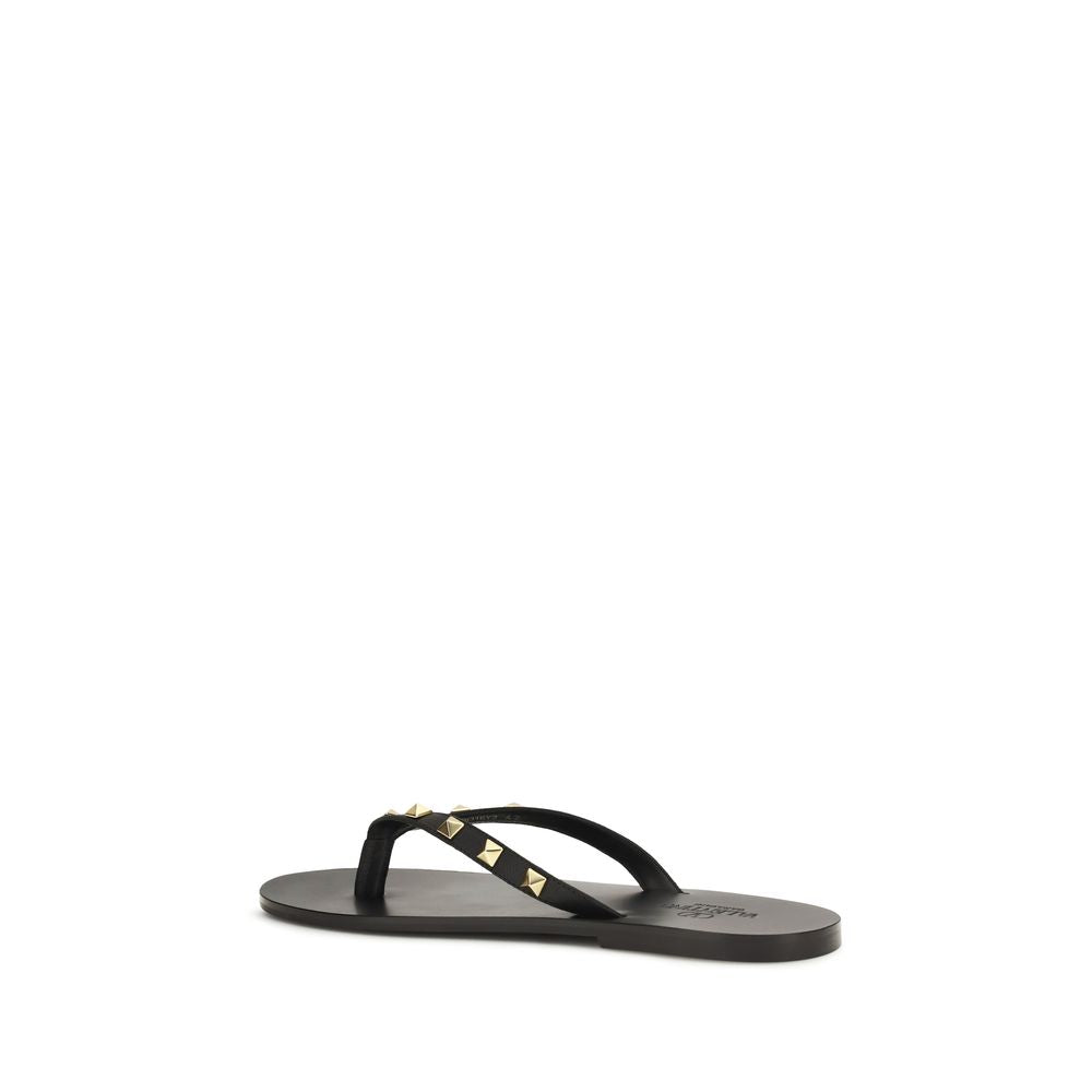 Valentino Garavani 100% Calf Leather Rockstud Flip-Flop Sandals in Black