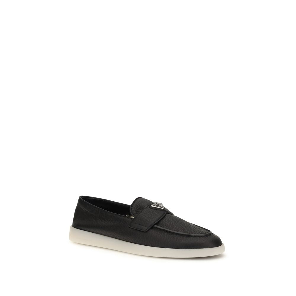 Prada Black Calf Leather Slip-On Loafers