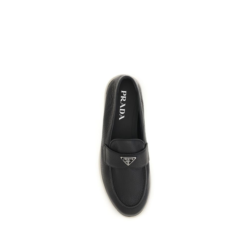 Prada Black Calf Leather Slip-On Loafers