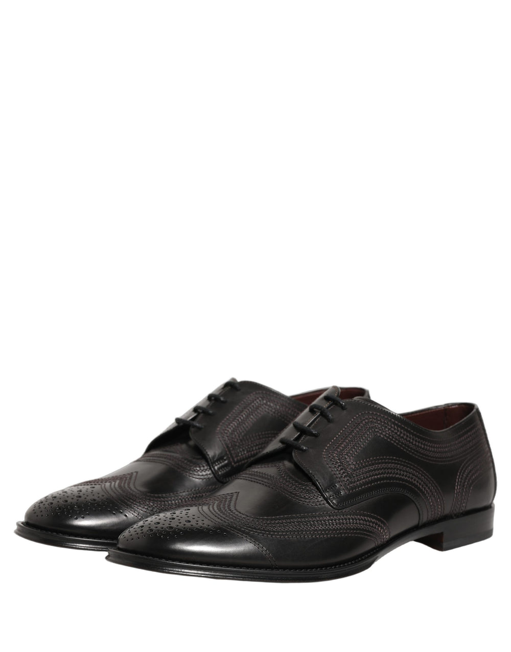 Dolce & Gabbana Embroidered Calf Leather Derby Shoes in Black