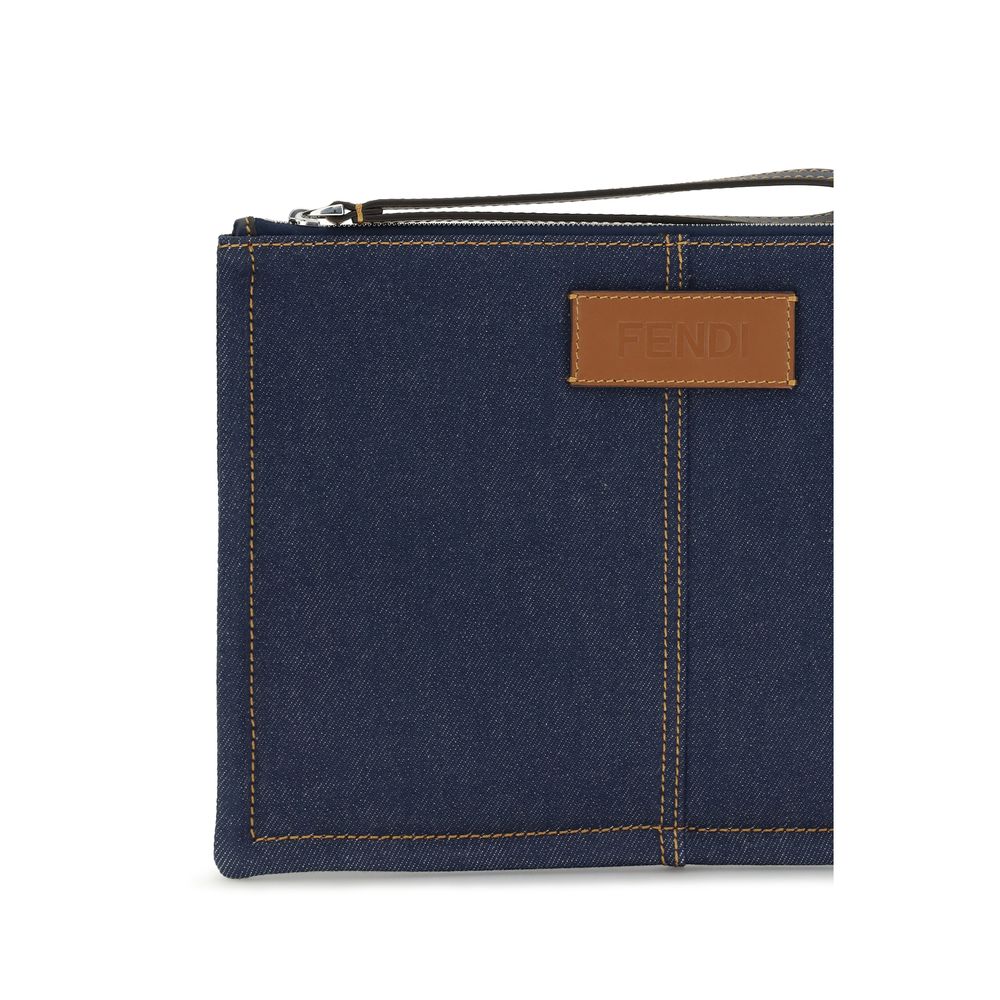 Fendi Cotton Clutch Bag in Blue