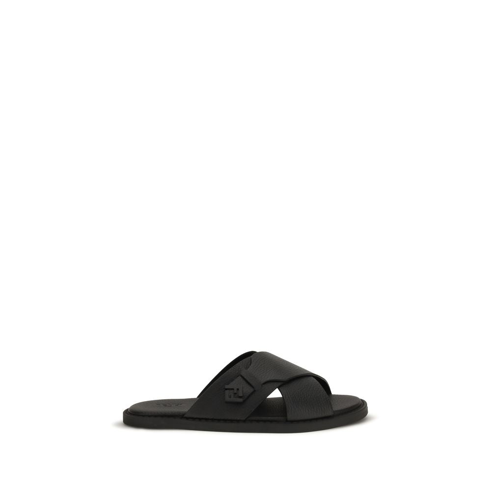 Black Calf Leather Bos Taurus Flat Sandals mens luxury fashion - Mens Edit