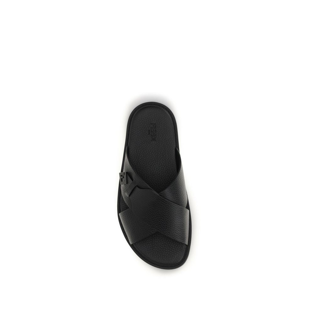 Fendi 100% Calf Leather Flat Sandals in Black
