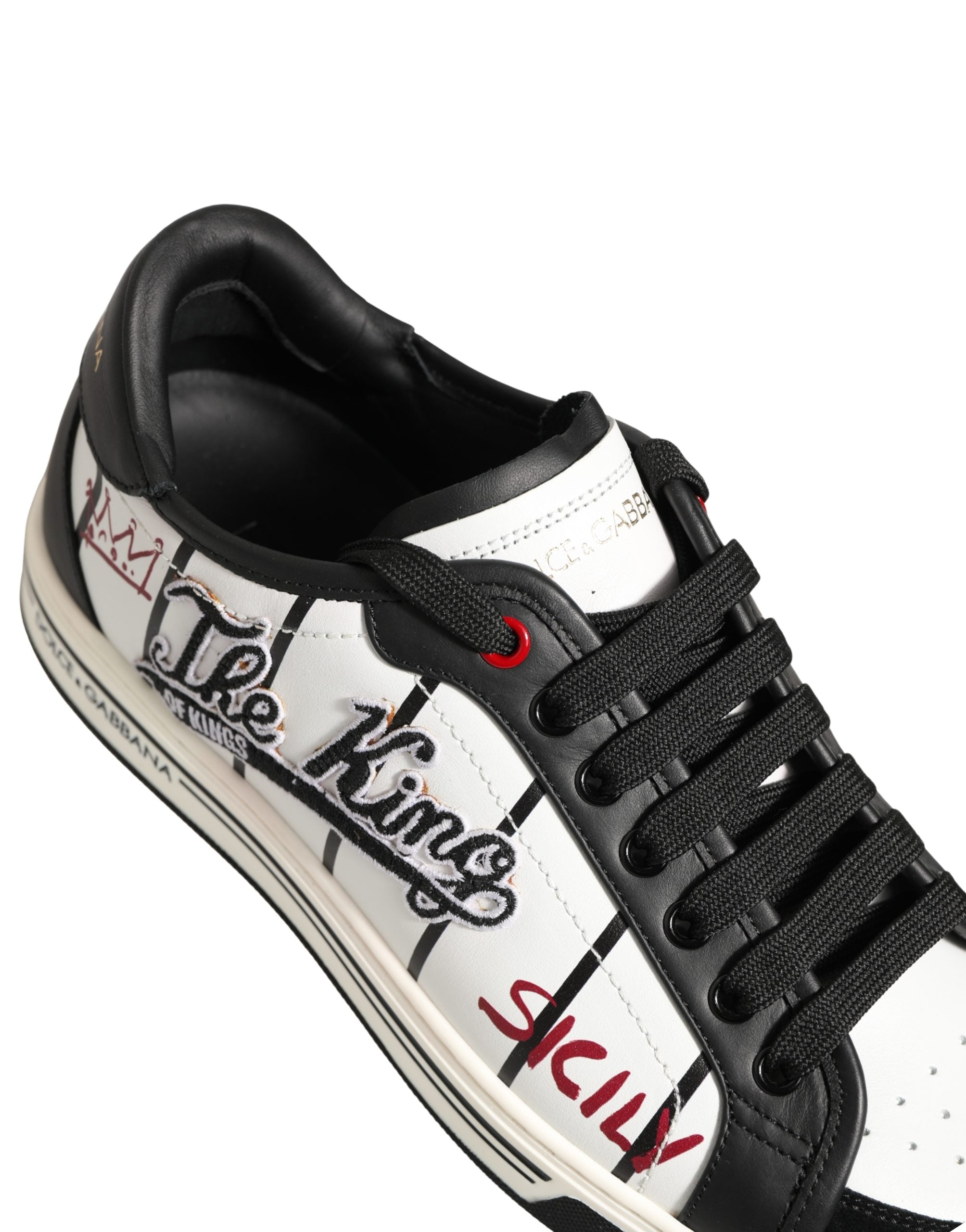 Dolce & Gabbana Calf Leather Low-Top Sneakers in White and Black