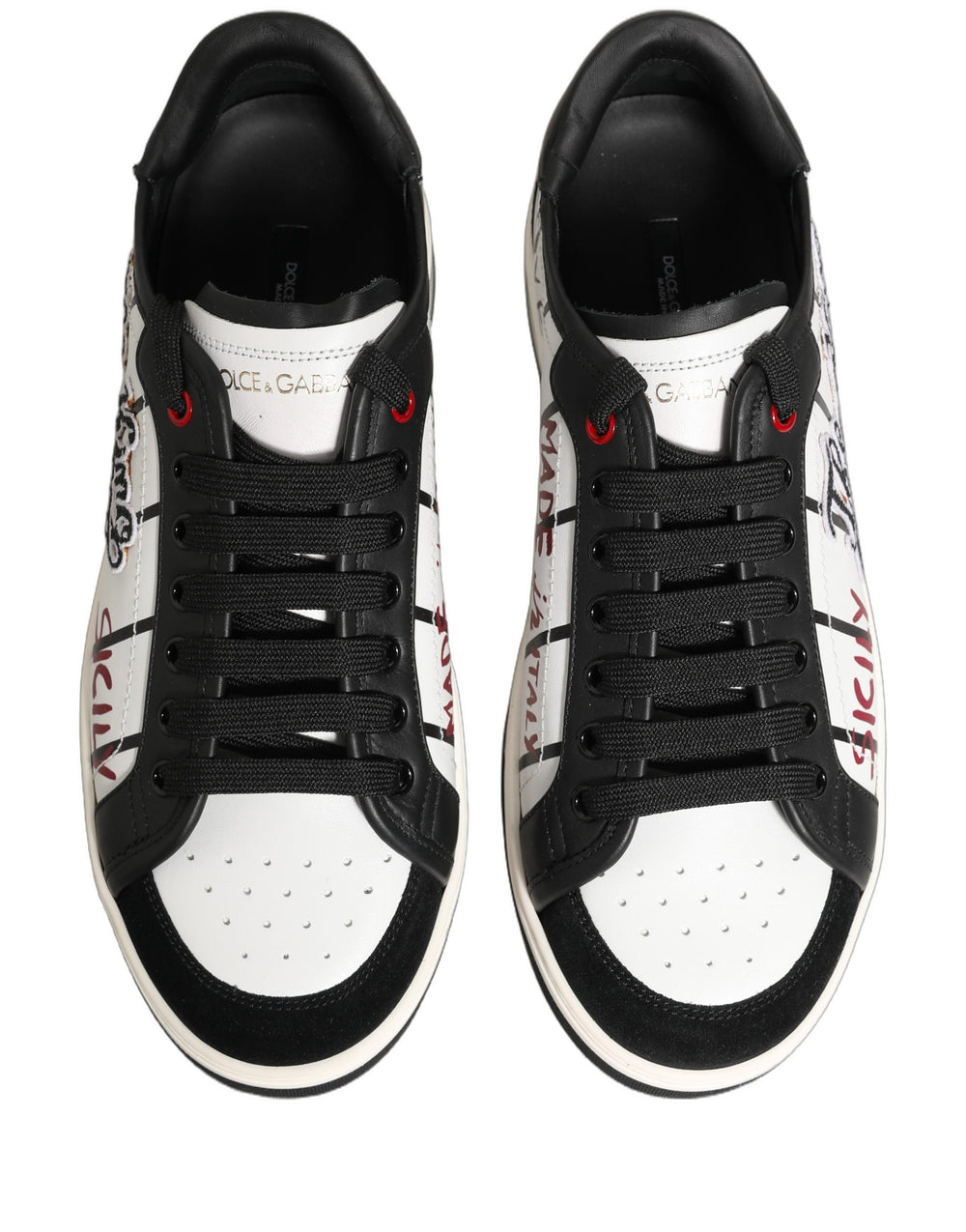 Dolce & Gabbana Calf Leather Low-Top Sneakers in White and Black