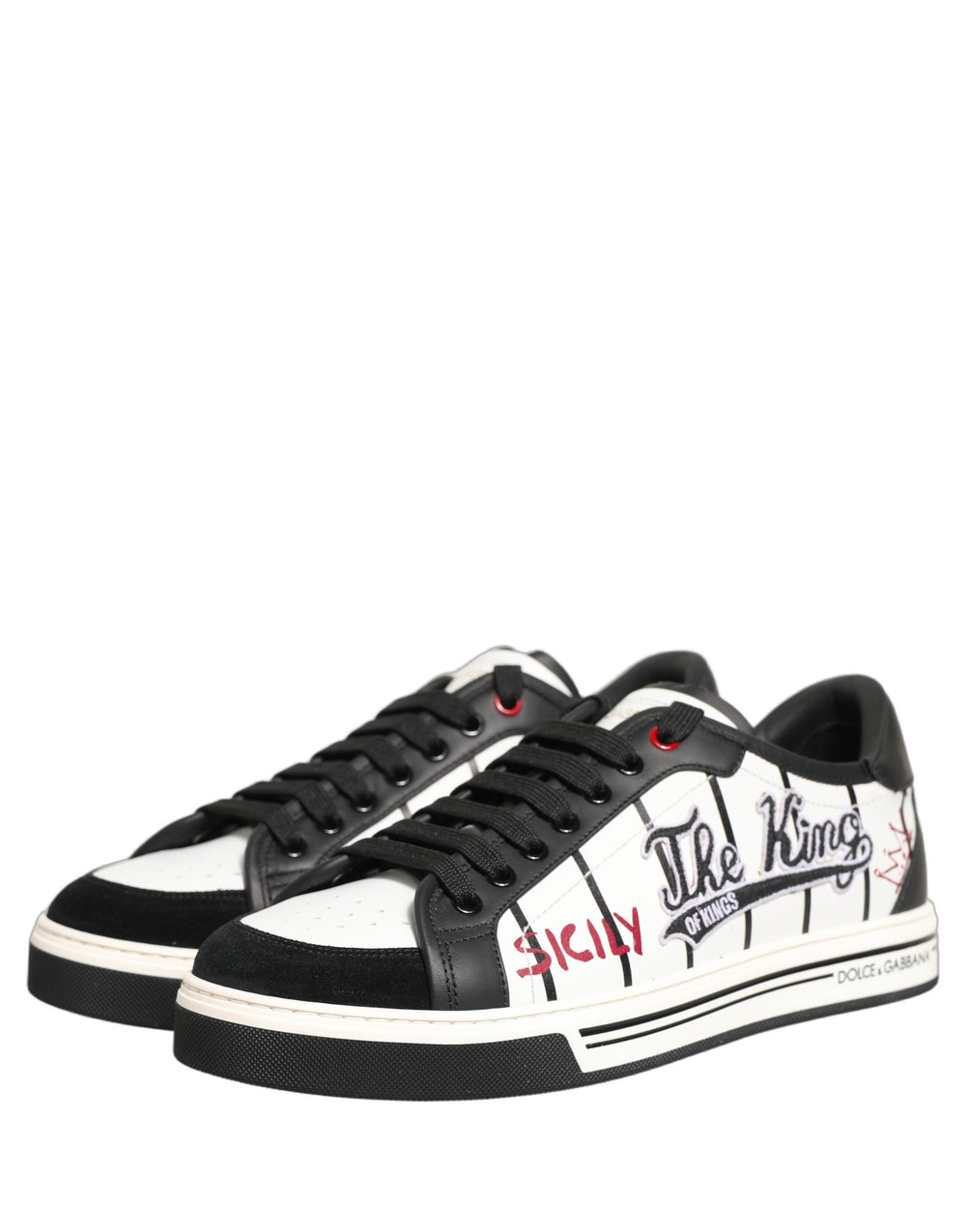Dolce & Gabbana Calf Leather Low-Top Sneakers in White and Black