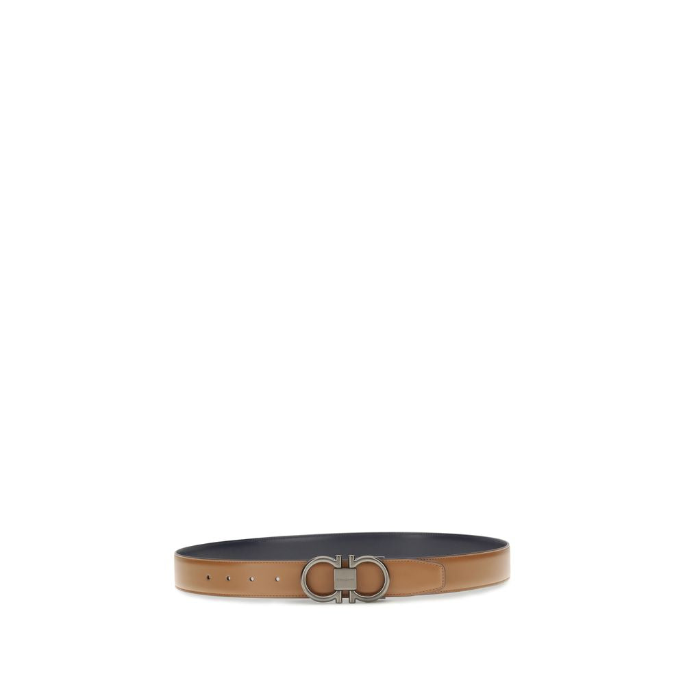 Ferragamo Reversible Calf Leather Gancini Belt in Beige