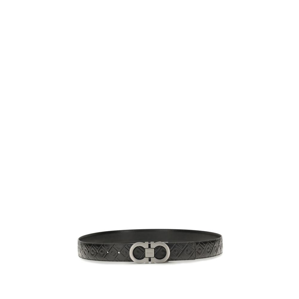 Ferragamo Reversible Calf Leather Gancini Belt in Black