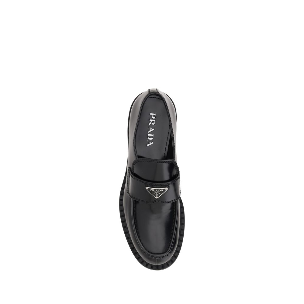Prada Calf Leather Platform Loafers in Black