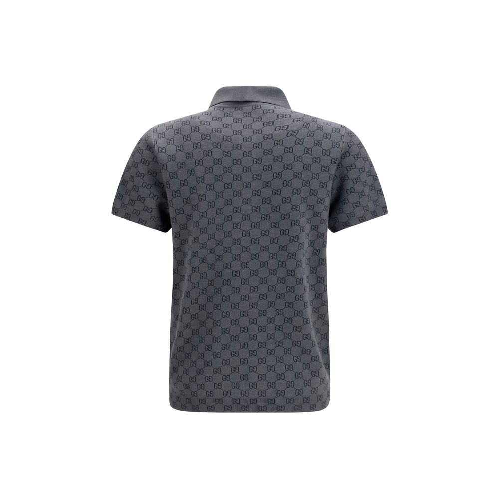 Gucci Polo από Μαλλί και Μετάξι με GG Jacquard σε Γκρι