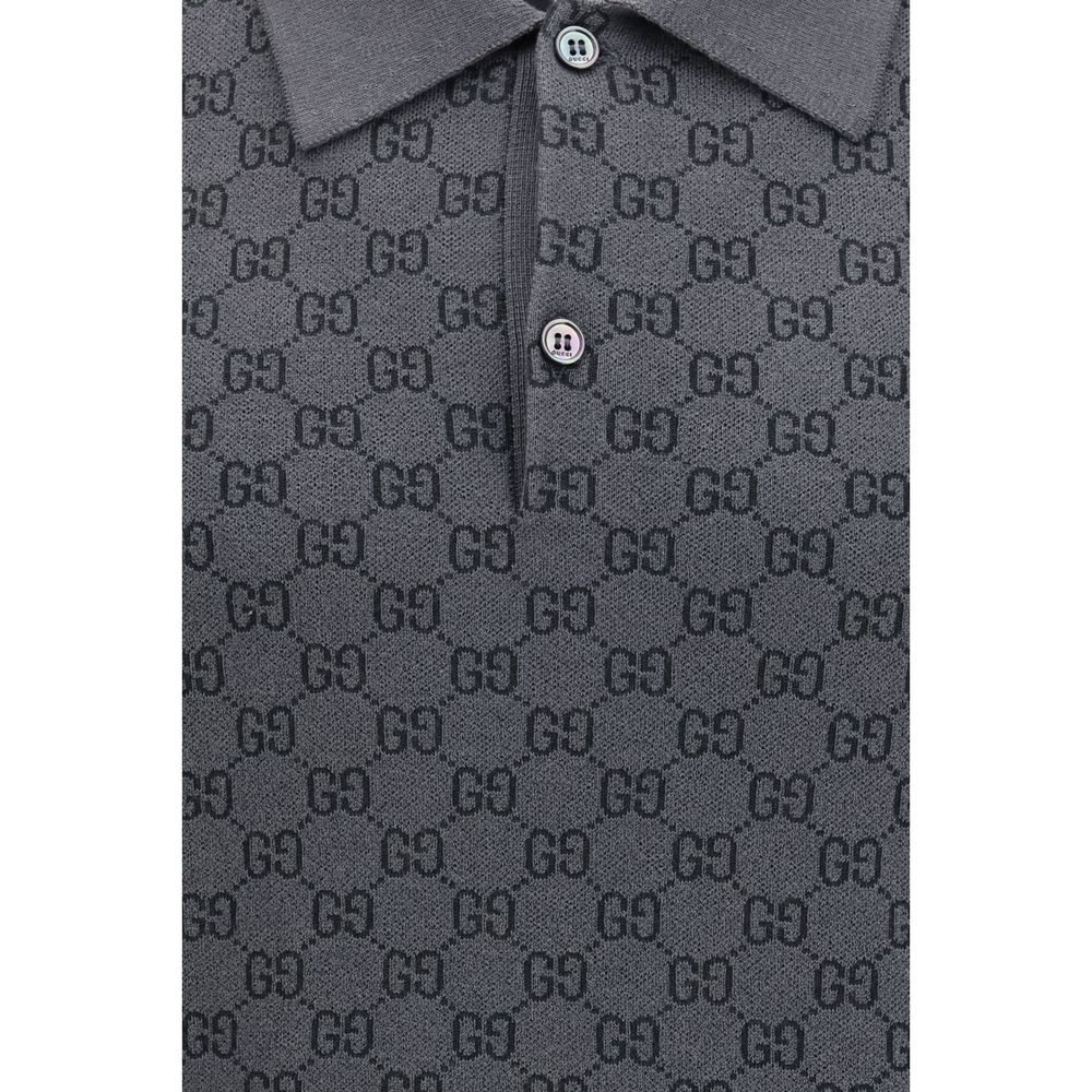 Gucci GG Jacquard Wool and Silk Polo Shirt in Gray