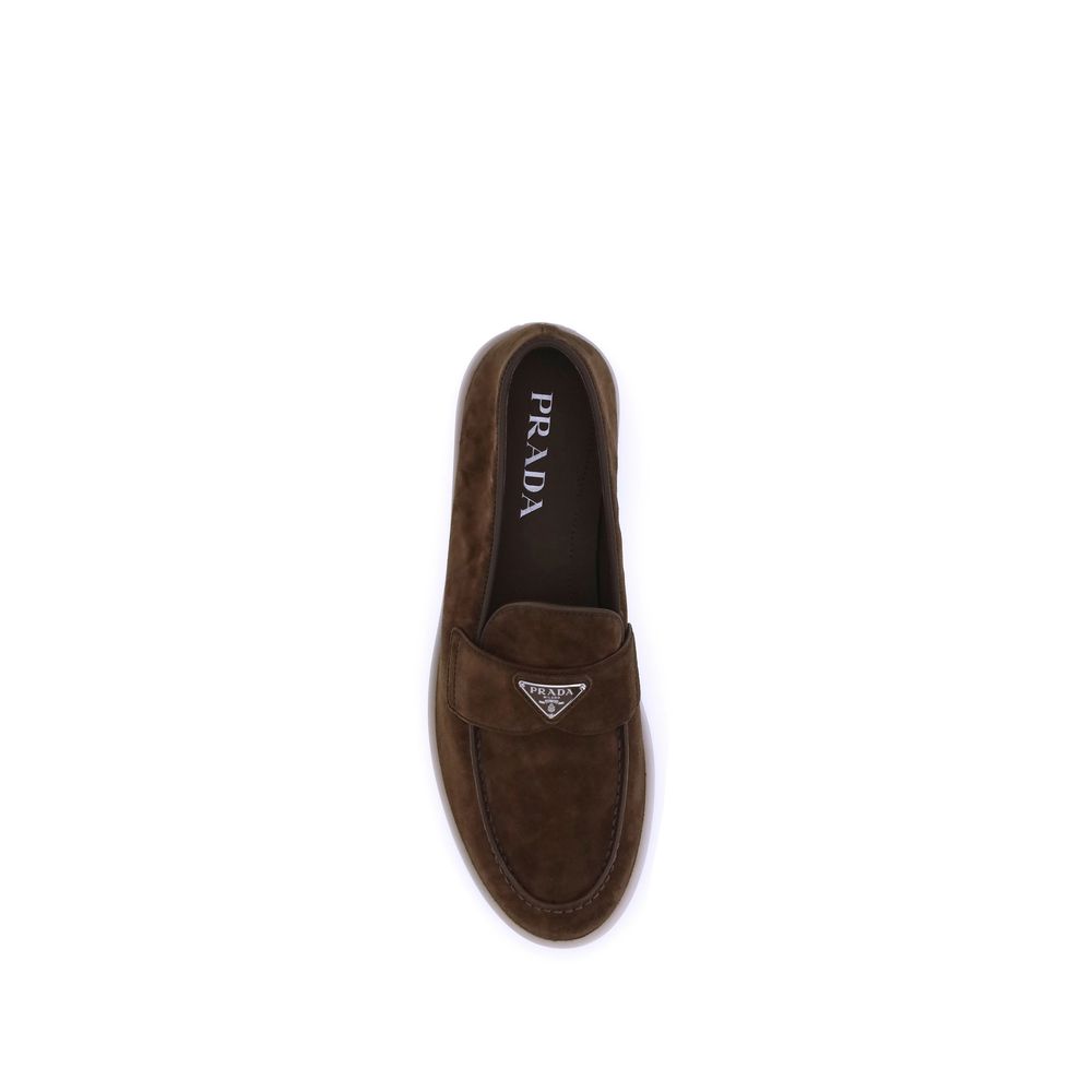Prada Calf Leather Slip-On Loafers in Brown