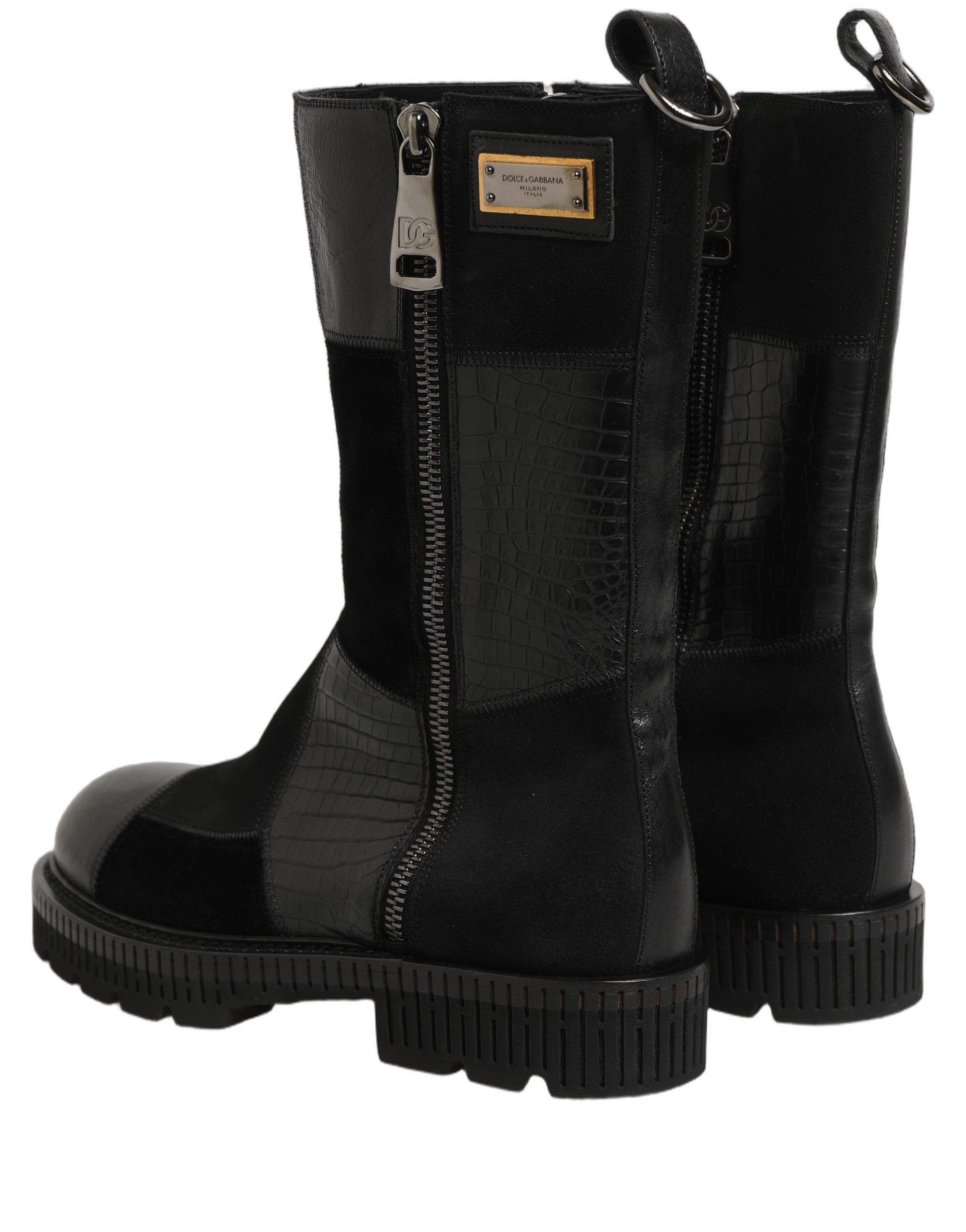 Black Patchwork Leather Mid Calf Boots Shoes mens luxury fashion - Mens Edit