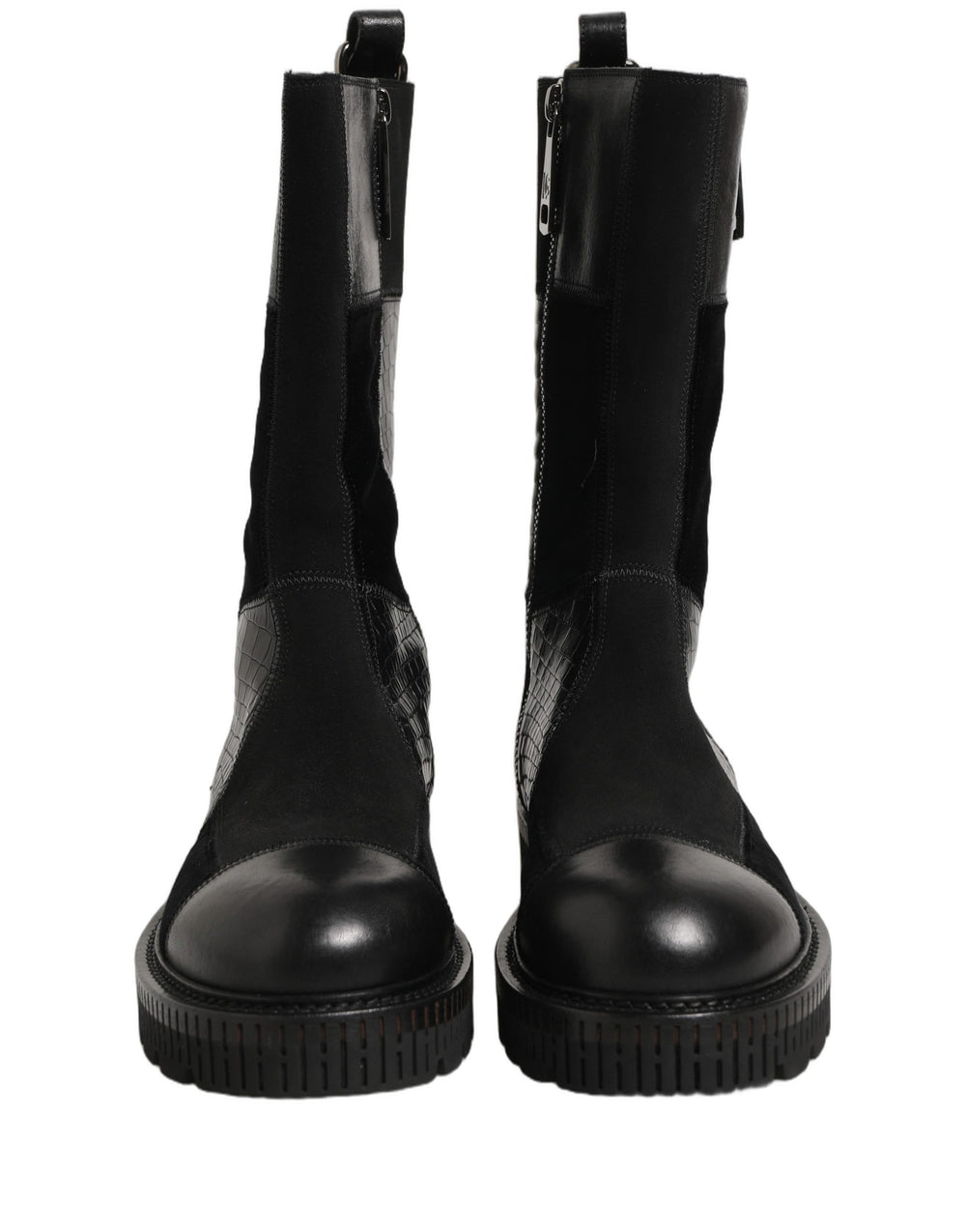 Dolce & Gabbana Patchwork Leather Mid-Calf Boots in Black