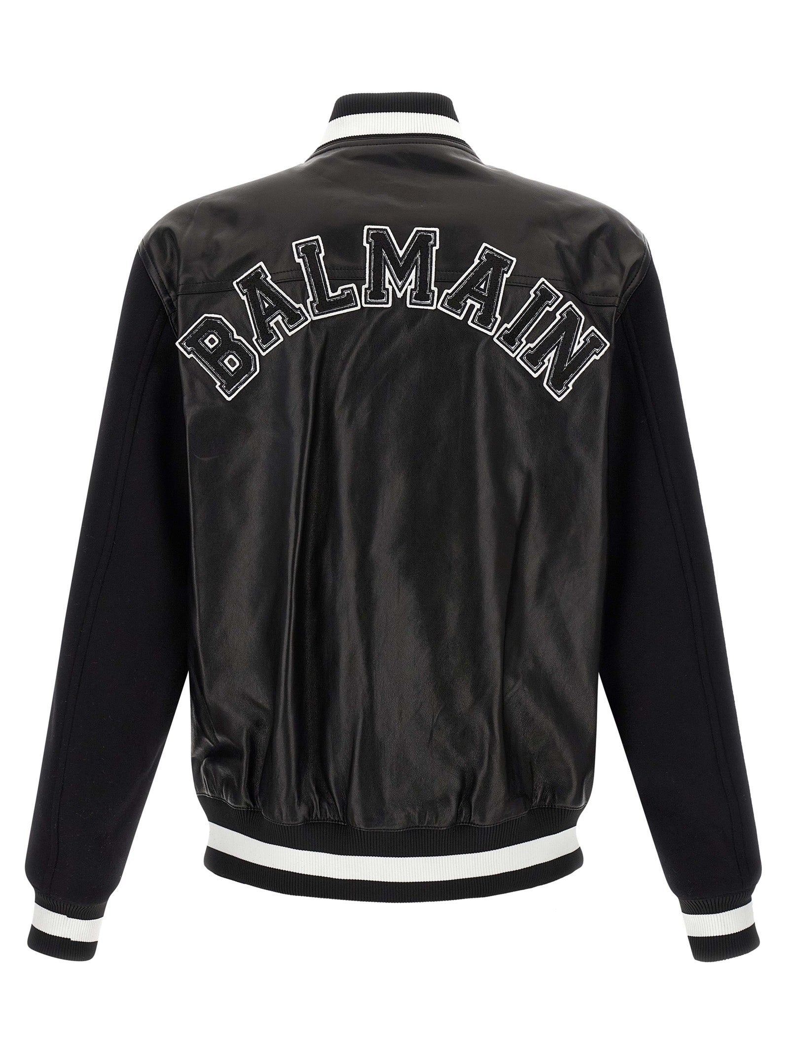 Balmain Δερμάτινο Jacket από δέρμα αρνιού σε Λευκό και Μαύρο