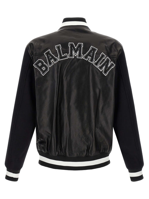 Balmain Δερμάτινο Jacket από δέρμα αρνιού σε Λευκό και Μαύρο
