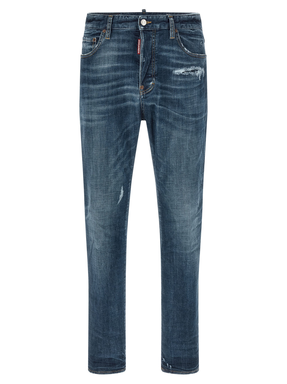 Blue Cotton Straight-Leg Jeans