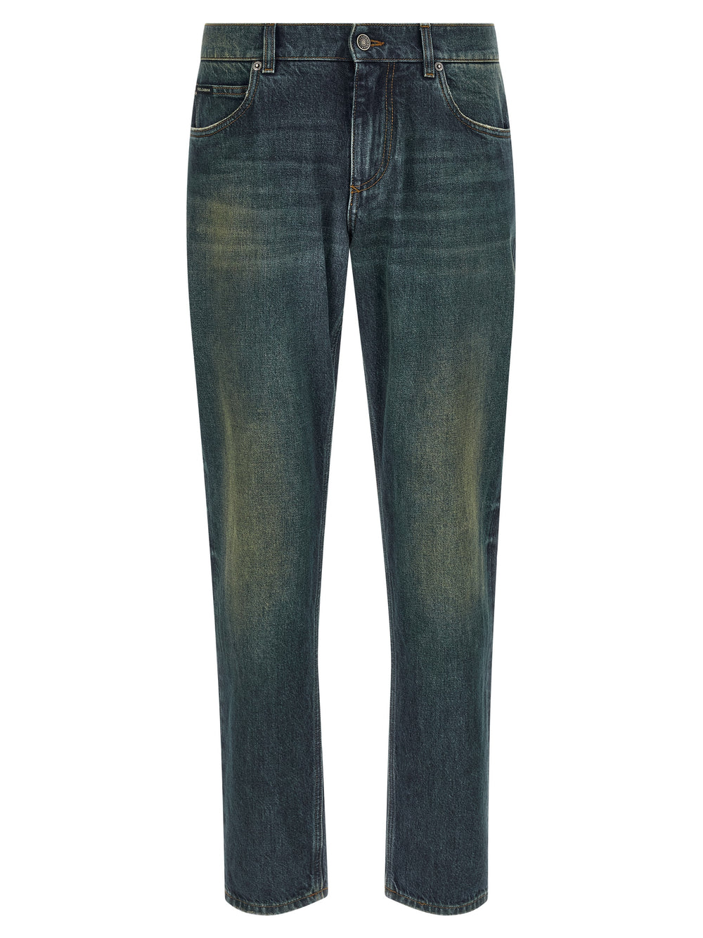 Blue Cotton Straight-Leg Jeans