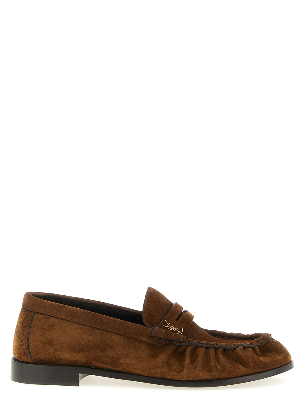 Saint Laurent Calfskin Slip-On Loafers in Brown