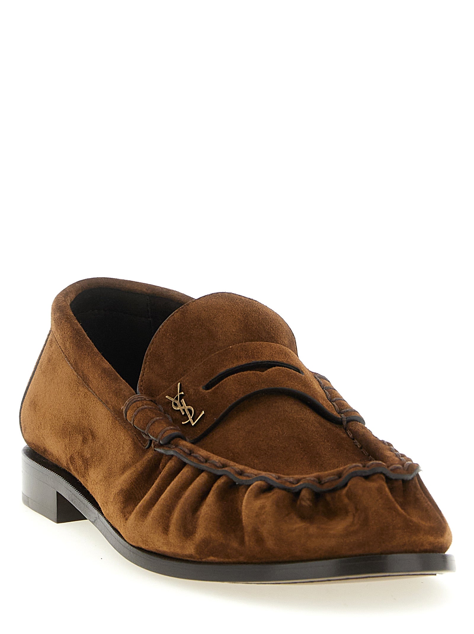 Saint Laurent Calfskin Slip-On Loafers in Brown