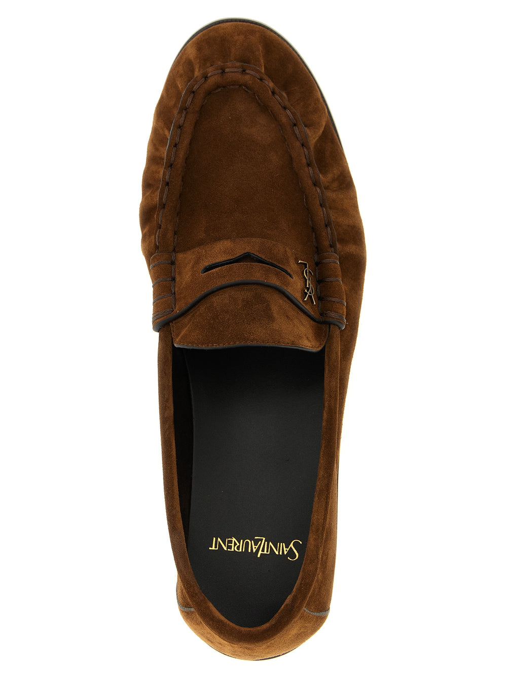 Saint Laurent Calfskin Slip-On Loafers in Brown