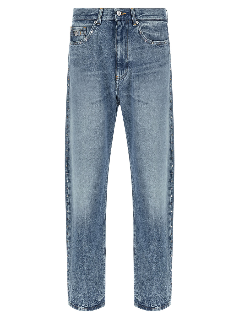 Blue Cotton Straight-Leg Jeans