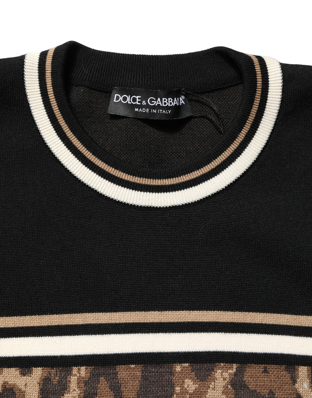 Dolce & Gabbana Virgin Wool Crew Neck Pullover Sweater in Black