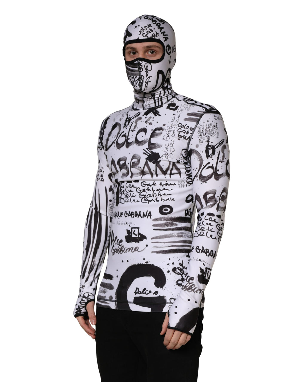Dolce & Gabbana Jersey Graffiti Print Balaclava Sweater in White