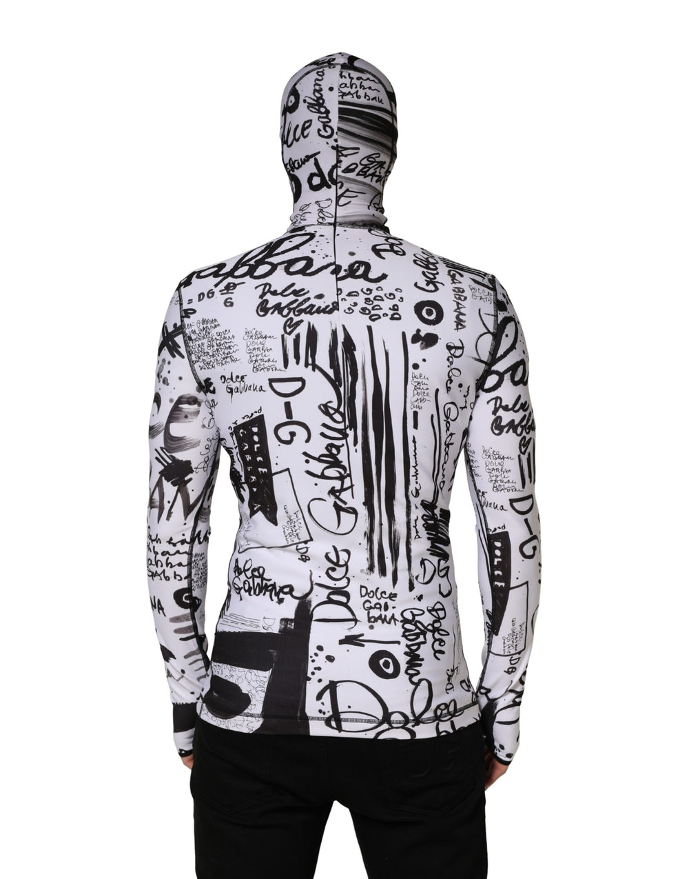Dolce & Gabbana Jersey Graffiti Print Balaclava Sweater in White