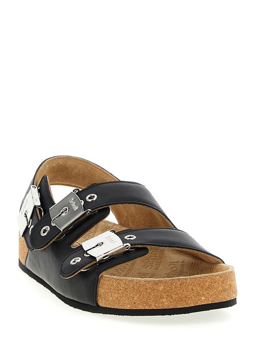 Balenciaga Calfskin Flat Sandals in Black
